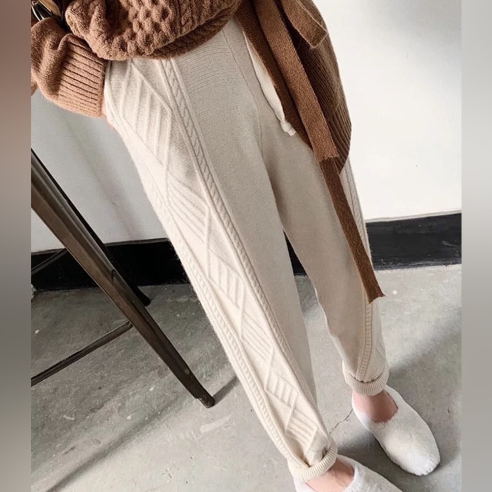 Knit pants sweatpants trousers womens khaki womens drawstring clothing jogger - Picture 3 of 4